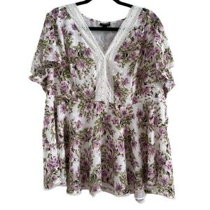 Torrid Floral V-Neck Babydoll Blouse